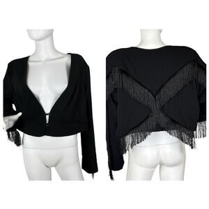 Fashion Nova Women’s Blazer Fringe Cropped Western Goth Black Size XXL